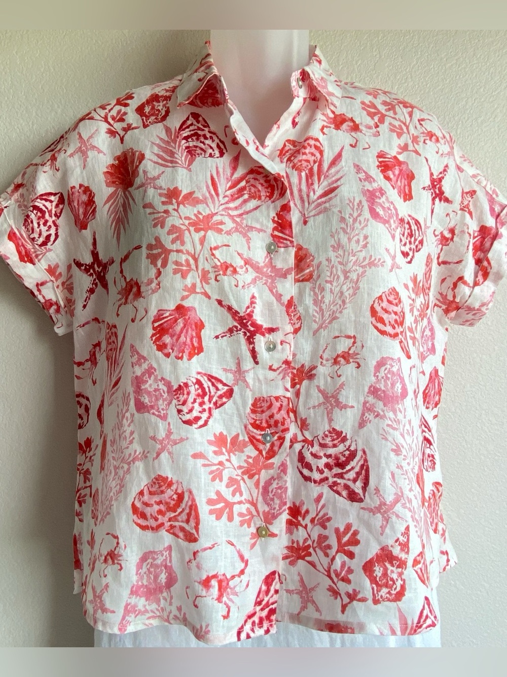 C&C California 100% Linen Button-Up Womens Shirt Coastal Vacation Relaxed Boxy M